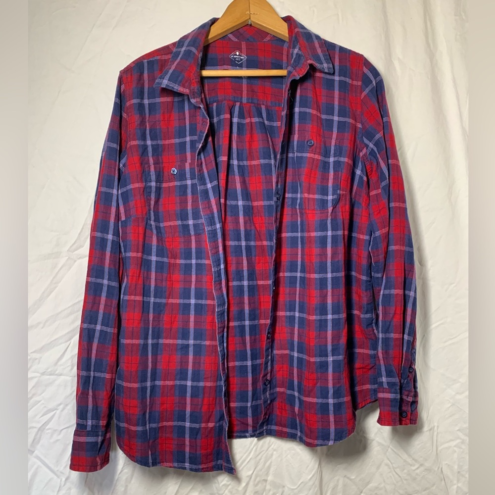 St. John’s Bay Flannel Button-Up Red & Blue